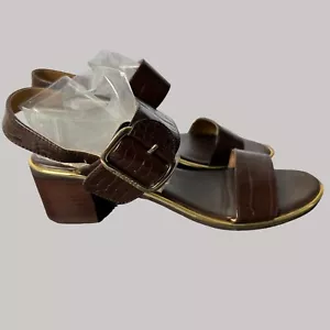 Tommy Hilfiger Katz2 Sandals Brown Croc Buckle Strap Block Heel Size 11 Womens - Picture 1 of 11