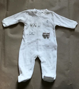 Baby Clothes (3m) - iDO White Velour Romper Suit with Silver Bows - Unused - Picture 1 of 6