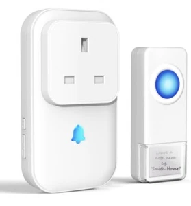 Wireless Doorbell Bistee, Plug in Through Door Bell with Socket, IP55... - Picture 1 of 7