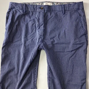 Ladies M & S Ankle Straight Navy Stripe Chinos Trousers Size 18 LONG (425E) - Picture 1 of 8