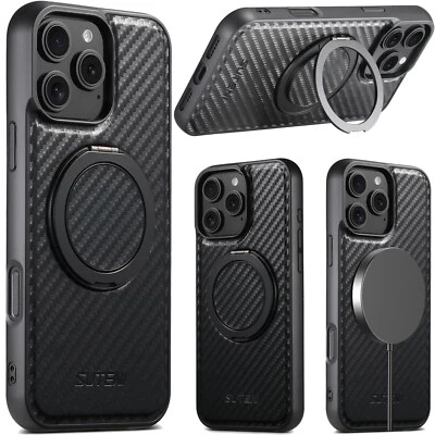 For Google Pixel 9 Pro XL 8A 7A 6A Pro Carbon Fiber Pattern Kickstand Back Case - Image 1 of 4