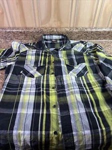VTG 90s No Fear Flannel Shirt Men’s M Long Sleeve Workwear Gray Green Yell Plaid - Picture 1 of 5