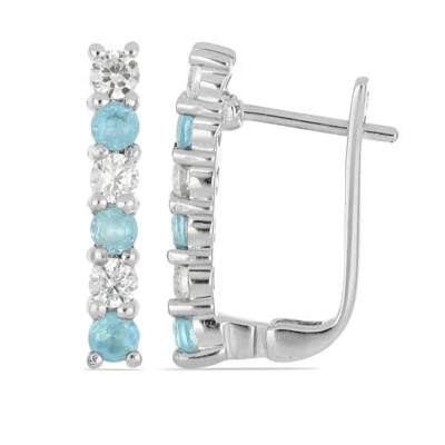 Nobile 1,1 Carati Topazio Blu Orecchini 925 Argento Himmelblauer con Zirconia - Immagine 1 di 4