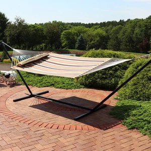 2-Person Quilted Fabric Hammock with 15' Stand - Sandy Beach by Sunnydaze - Picture 1 of 8