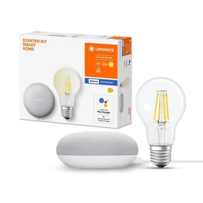 LED Smart Home Set Google Nest Mini Weiß + LED A60 6,5W E27 Filament dimmbar - Bild 1 von 4
