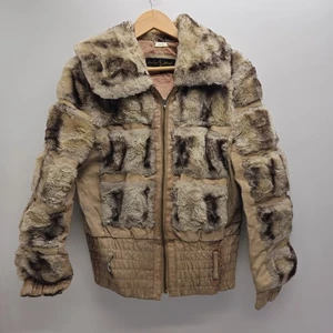 Baby Phat Leder-Bomberjacke mit Fellbesatz Gepardenmuster Small Vintage - Bild 1 von 13