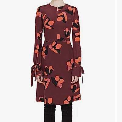 AKRIS Punto Vestido Manga Larga 100% Seda Morera Estampado Floral 4 Nuevo Rojo Negro Foto 1 de 4