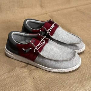 Hey Dude Wally Shoes Mens 15 Gray Red Tri Varsity Casual Lightweight Comfort - Picture 1 of 8