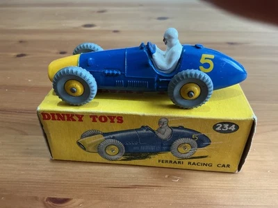 Dinky Toys 234 Ferrari 500 Formula 2 Racing Car Blue/Yellow Vintage Diecast &Box - Image 1 of 4