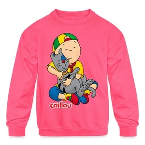 Caillou Cuddles His Cat Gilbert Kids' Crewneck Sweatshirt - Picture 1 of 13