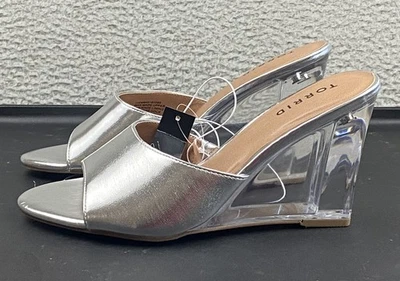 Tacones Órridos Mujer 7.5 Transparente Cuña Mula Plateados Punta Abierta Fiesta de Vacaciones Nuevos con Etiquetas Foto 1 de 4