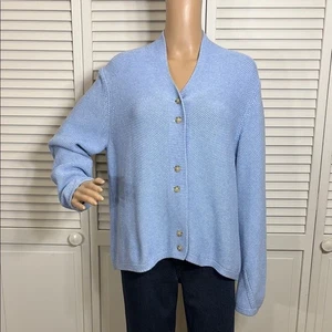 Poetry Waffle Cotton Blue Knit Cardigan Button Closure Sweater Blue Size 10 - Picture 1 of 12