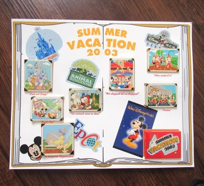 Walt Disney World Summer Vacation 2003 8-Piece Pin Set With Display Mat WDW - Image 1 of 4
