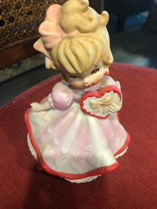 Lefton Valentine Mädchen Herzen Keramik drehen Spieluhr Sankyo Japan Vintage - Bild 1 von 4