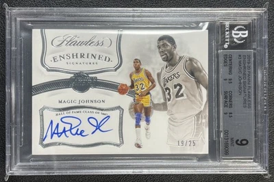MAGIC JOHNSON BGS 9 2019-20 PANINI FLAWLESS #ES-MJN ENSHRINED AUTO 19/25 - Image 1 of 2