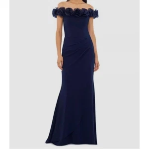 Xscape Women's Off-Shoulder Floral Gown - Navy Blue - Size 12 - Picture 1 of 7