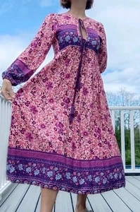 NWT R.Vivimos Size S,4/6 Folk Bohemian Midi Dress Rayon Resort  Paisley Peasant  - Picture 1 of 21