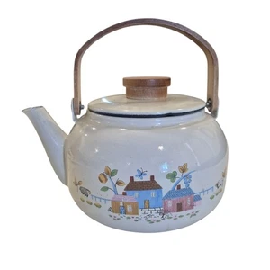 International Heartland China Teapot Kettle Enamel with Wood Handle - Picture 1 of 7