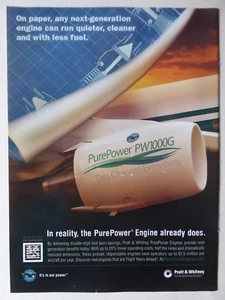 8/2011 PUB PRATT & WHITNEY PUREPOWER PW1000G ENGINE ORIGINAL AD - Imagen 1 de 1