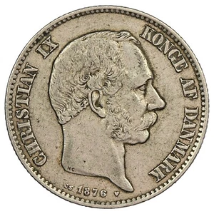 Danemark - 2 kroner 1876 Christian IX - argent - KM.798 - pièce monnaie danoise - Picture 1 of 2