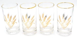Vintage Golden Wheat Sheaf Juice Glass Short Gilt Trim Homer Laughlin Set 4 MCM - Picture 1 of 4