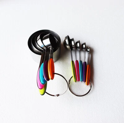 Measuring Cup and Spoon Multicolor Silicone Handle 10-piece Stainless Steel - Image 1 of 4