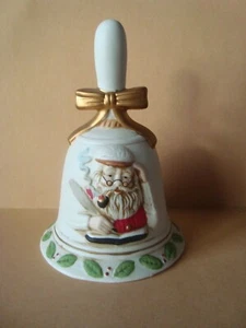 Vintage 1990's Bisque Porcelain SANTA CHECKING HIS LIST Christmas 6 1/2" BELL - Picture 1 of 5