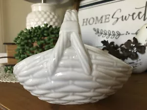 Ceramic Porcelain Basket Bowl Planter Decorative Woven Basket Weave White & Blue - Picture 1 of 7