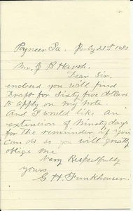 1893 Handwritten Letter POYNEER PENNSYLVANIA - Picture 1 of 2