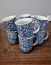Service For Eight Folk Craft Sponge Blue Coffee Mugs