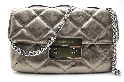 Auténtico NUEVO CON ETIQUETAS MICHAEL KORS Sloan Pequeño Acolchado Cuero Pequeño Mensajero Lt Níquel Foto 1 de 4