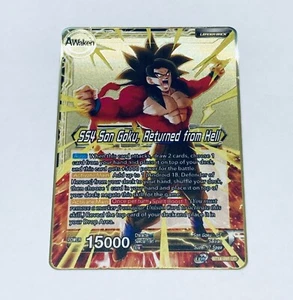 SS4 Son Goku Returned From Hell Dragon Ball Z Metal Gold Etched Trading Card Tc1 - Picture 1 of 8