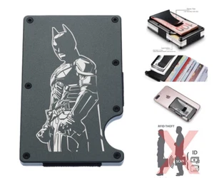 Super Hero Batman Aluminum Engrave RFID Blocking Clip Wallet Credit Card Holder - Picture 1 of 9