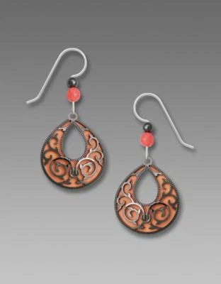 Adajio Earrings Sterling Hook Peach Teardrop with Hematite Filigree Overlay 7755 - Image 1 of 3