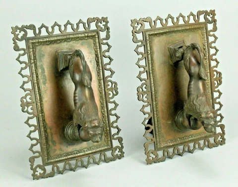 Antique 1800's Venetian Bronze Lions Door Knockers Large Renaissance Style Cover