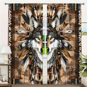 2 Panels 3D Bohemian Wolf Printed Curtains Window Drapes for Bedroom Living Room - Picture 1 of 42