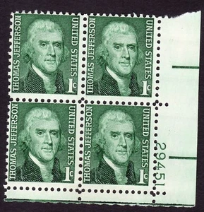 Scott #1278 Thomas Jefferson Plate Block of 4 Stamps - MNH P#29451 LR - Picture 1 of 1
