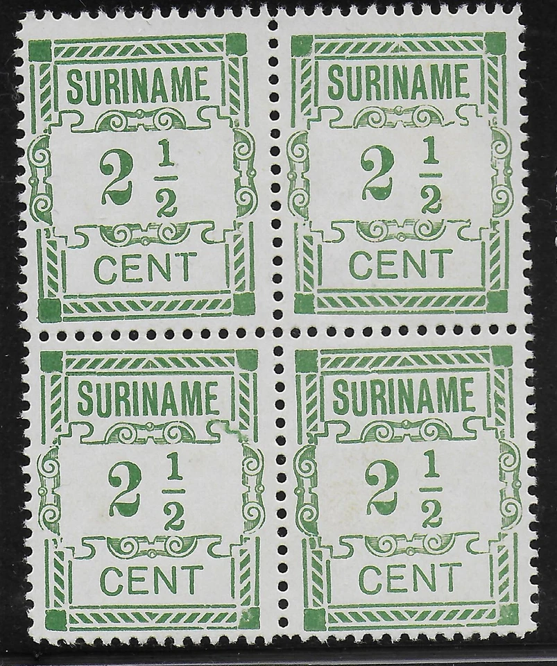 Surinam stamps 1912 NVPH 66P ERROR on Bloc of 4 UNG VF - Image 1 of 1