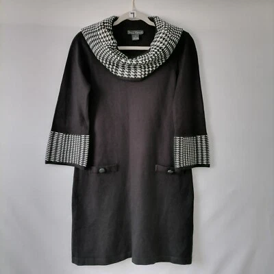 Jessica Howard Womens Black Houndstooth Trim 3/4 Sleeve Sweater Dress Size S - Image 1 of 4