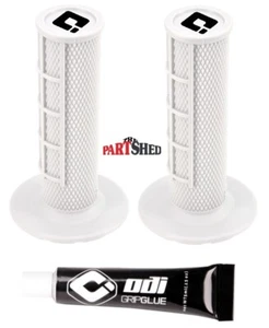 White Ruffian ODI MX Bike Grips Half Waffle 7/8" Handlebars Comes W/ Grip Glue - Picture 1 of 6