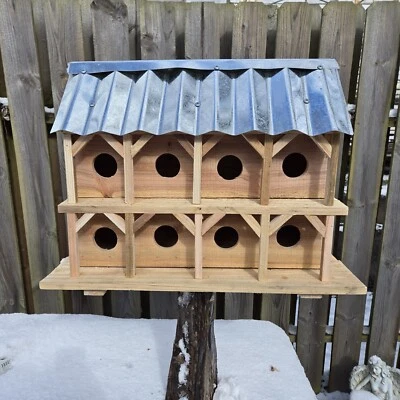 Handmade Cedar Bird House Purple Martin Mulit Unit Double Decker 8 Nests - Image 1 of 4