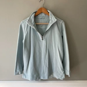 Maglione maglione stoffa bianca blu UK 10 pullover collo zip maniche lunghe - Foto 1 di 7