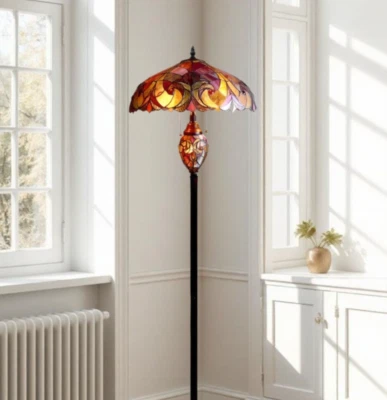 Lámpara de pie victoriana estilo Tiffany de 3 luces vitral roja Foto 1 de 4