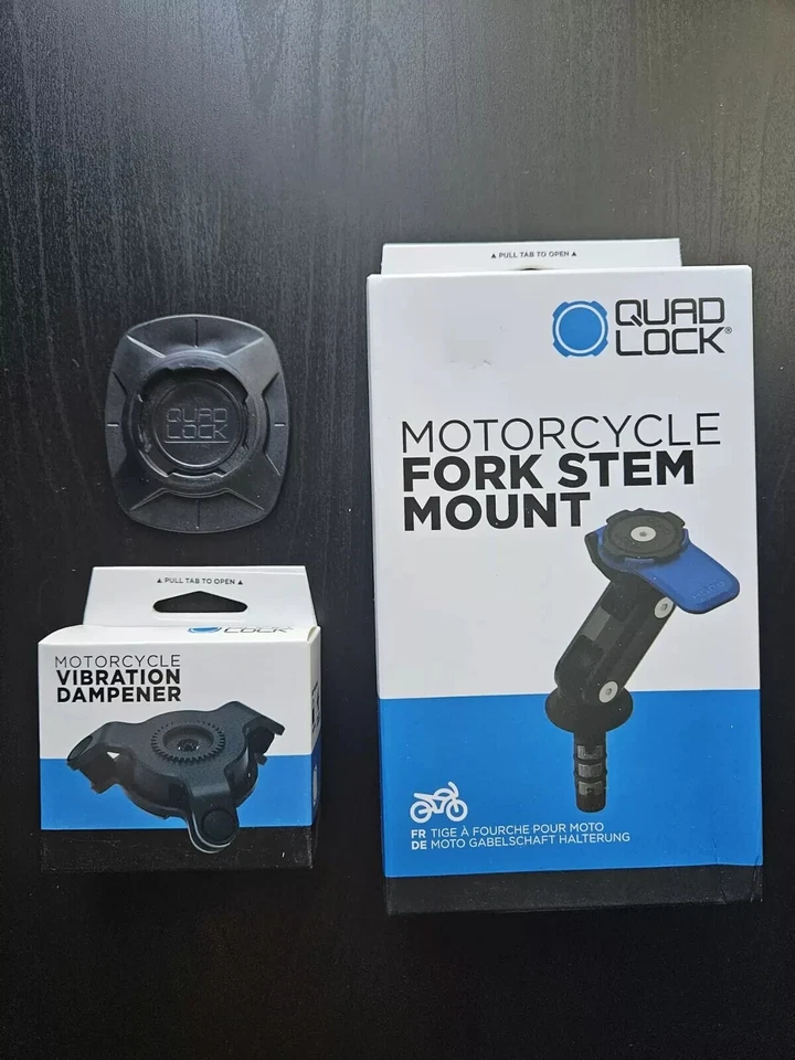 Quad Lock Motorcycle Fork Stem Mount + Vibration Dampener + Universal Adaptor - Image 1 of 1