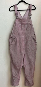 Duluth Trading Co Railroad Stripe Overalls Red Carpenter Baggy Cargo Bibs L 29 - Picture 1 of 11