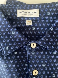 Peter Millar Summer Comfort Polo Shirt Men S Blue Skull Print Seeing Double Golf - Picture 1 of 8