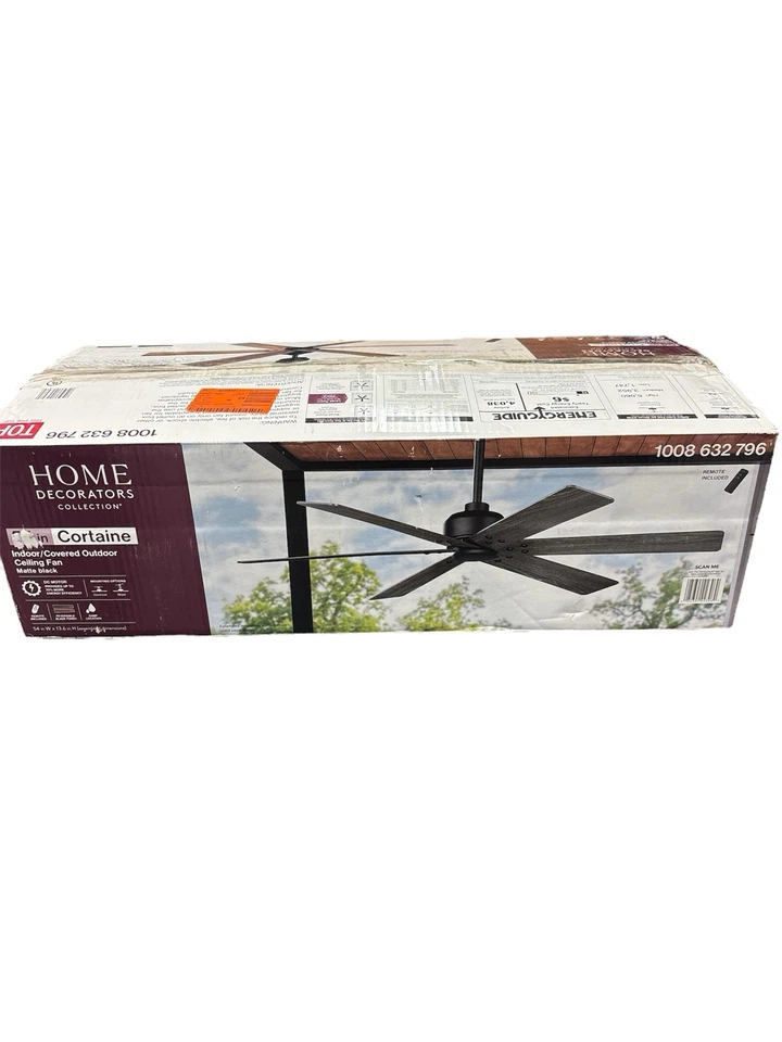 Home Decorators Cortaine 54in. Indoor/Outdoor Matte Black Ceiling Fan New (OPEN) - Image 1 of 1