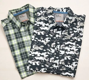 PAIR OF 5.11 TACTICAL SHORT SLEEVE SNAP BUTTON DOWN SHIRT MENS SIZE M CAMO/PLAID - Picture 1 of 6