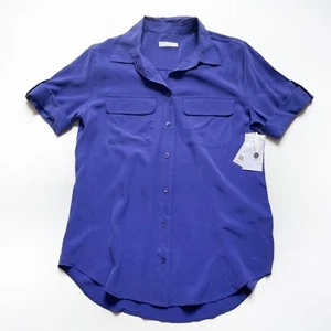 Equipment Short Sleeve Slim Signature Silk Top Biro Blue Size Small NEW NWT - Picture 1 of 6