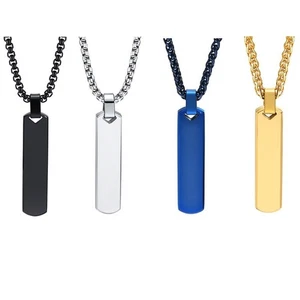 Damen Herren Halskette Anhänger Rechteck Edelstahl Kette Punk Schmuck Necklace - Bild 1 von 20